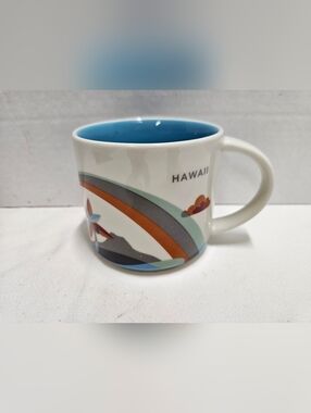 Starbucks Hawaii Ceramic Mug with Blue Interior and Multi-Color Graphic